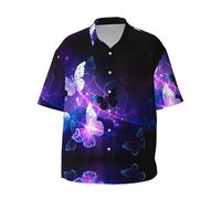 Fgwaauh Camisa de manga corta para hombre, diseño de mariposa blanca, informal, con botones, para playa, vacaciones, verano, con bolsillo, Negro, XXL
