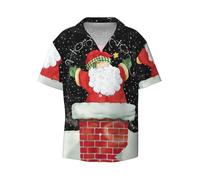 Fgwaauh Camisa hawaiana de manga corta con botones para hombre, diseño de Papá Noel, para verano, playa, con bolsillo, Negro, XXL