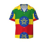 Fgwaauh Camisa hawaiana de manga corta con botones y bolsillo para hombre, diseño de bandera de Etiopía, Negro, 3XL