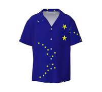 Fgwaauh Camisa hawaiana de manga corta con botones y bolsillo para hombre, diseño de bandera del estado de Alaska, Negro, XXL
