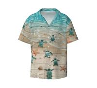Fgwaauh Camisa hawaiana de manga corta con estampado de tortuga marina y estrella de mar para hombre, camisa de playa de verano con bolsillo, Negro, XL