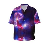 Fgwaauh Camisas de manga corta para hombre con diseño de estrellas estrelladas del universo para hombre, camisa informal con botones, para playa, vacaciones, verano, con bolsillo, Negro, XL