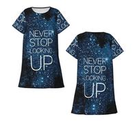Fgwaauh Camisón de manga corta para mujer, con estampado de mirar hacia arriba, camisón suelto, Negro, M