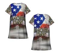 Fgwaauh Camisón de manga corta para mujer, diseño de soldados militares, patriótico, para el Día de los Caídos, camisón, estampado, Negro, XL