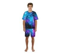 Fgwaauh Conjunto de pijama para hombre, diseño de cielo estrellado morado, pantalones cortos, pijamas de verano, pantalones cortos, Negro, XL