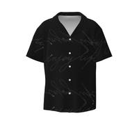 Fgwaauh Enjoy Life - Camisa hawaiana de manga corta con botones para hombre, escrita a mano, con texto en negro, con bolsillo, Negro, 3XL