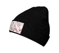 Fgwaauh Gorro de invierno con diseño de la Torre Eiffel y una bicicleta, gorro de punto para hombres y mujeres, gorro cálido para esquí, unisex, Negro, Talla única