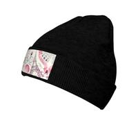 Fgwaauh Gorro de invierno con diseño de la Torre Eiffel y una bicicleta, gorro de punto para hombres y mujeres, gorro cálido para esquí, unisex, Negro, Talla única