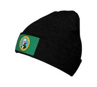 Fgwaauh Gorro de punto de invierno con la bandera de Washington para hombres y mujeres, gorro cálido para esquí, unisex, Negro, Talla única