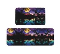Fgwaauh Juego de 2 alfombrillas de cocina acolchadas antifatiga para cocina, suelo y fregadero, diseño de cielo nocturno con árboles