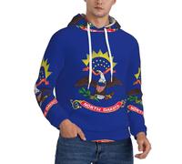 Fgwaauh Sudadera con capucha para hombre, diseño de bandera del estado de Dakota del Norte, forro grueso, bolsillo canguro, para invierno, resistente al viento, cálida, sudadera atlética, Negro, XL