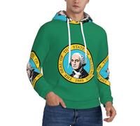 Fgwaauh Sudadera con capucha para hombre, diseño de la bandera de Washington, forro grueso, bolsillo canguro, para invierno, resistente al viento, cálida, sudadera atlética, Negro, L