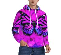 Fgwaauh Sudadera con capucha para hombre, diseño de mariposas y flores, color morado, forro grueso, bolsillo canguro, para invierno, resistente al viento, cálida, sudadera atlética, Negro, 4XL