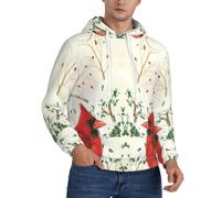 Fgwaauh Sudadera con capucha para hombre, diseño de pájaros rojos, forro grueso, bolsillo canguro, para invierno, resistente al viento, cálida, atlética, Negro, 3XL