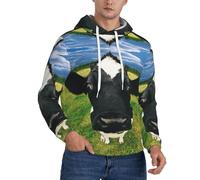 Fgwaauh Sudadera con capucha para hombre, diseño de vaca de pradera, forro grueso, bolsillo canguro, para invierno, resistente al viento, cálida, sudadera atlética, Negro, XL