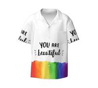 Fgwaauh You are Beautiful - Camisa hawaiana para hombre, manga corta, con botones, estampada, para verano, playa, con bolsillo, Negro, XXL
