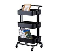 FGXHHS Carro utilitario metálico de 3 Niveles con Ruedas para Cocina, baño, Oficina, Color Negro, estantes de Almacenamiento, Perchero rodante para lavandería.