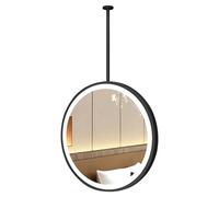 FGXHHS Espejo Colgante de Techo con Marco de Metal Negro, Espejos Redondos de Pared para baño, Aseo o Entrada, luz LED Flotante para tocador.