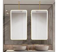 FGXHHS Espejo de baño Dorado con Luces LED | Espejo Rectangular Iluminado Regulable para Colgar en el Techo o en la Pared | Espejo de tocador con Marco de Metal para casa de Campo, baño o
