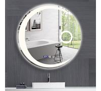 FGXHHS Espejo de baño Inteligente, retroiluminado, de Montaje en Pared, con película antivaho, Regulable en 3 Colores, con indicador de Hora y Temperatura, diseño Irregular.