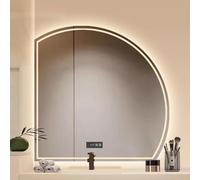FGXHHS Espejo de baño Inteligente, retroiluminado, de Montaje en Pared, con película antivaho, Regulable en 3 Colores, con indicador de Hora y Temperatura, diseño Irregular.