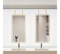 FGXHHS Espejo de baño LED con Luces, Rectangular, Decorativo para Montaje en Pared o para Colgar en el Techo, con Marco de Metal Dorado, Espejos iluminados suspendidos, Personalizable (50
