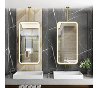 FGXHHS Espejo de baño LED Dorado para Pared | Espejo Rectangular Grande con Marco de Metal para Colgar en el Techo | Espejo Decorativo de Cristal para Dormitorio, Sala de Estar y Recibido