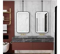 FGXHHS Espejo de baño LED Moderno | Espejo Decorativo Colgante de Techo y Espejo de tocador de Pared con Luces | Marco Rectangular de Metal Negro para casa de Campo, baño y recibidor (40