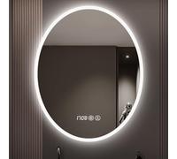 FGXHHS Espejo de baño Ovalado con iluminación LED, Espejo de Maquillaje Inteligente y Moderno, película antivaho, retroiluminado para Montaje en Pared, Regulable en 3 Colores, irrompible,