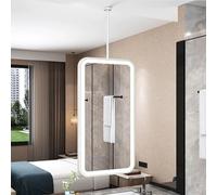 FGXHHS Espejo de baño Rectangular de Pared con Luces LED, Espejo de tocador Iluminado con Marco de Metal Blanco para Colgar en el Techo, Ideal para Casas de Campo, baños y recibidores (40