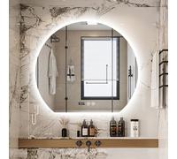 FGXHHS Espejo de Maquillaje Inteligente semicircular LED para Montaje en Pared con película antivaho, retroiluminación Regulable en 3 Colores y Pantalla de Hora y Temperatura.