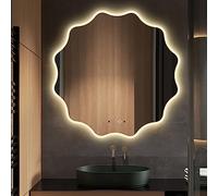 FGXHHS Espejo de Pared Inteligente e Impermeable con Luces LED, retroiluminado, tocador con Borde Ondulado Redondo Decorativo Irregular para Maquillaje - 3 Colores de luz + atenuación inf