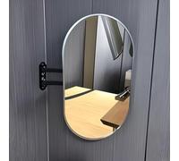 FGXHHS Espejo de Pared Ovalado de Esquina para baño, Moderno, Espejo de Maquillaje HD con Marco de Metal y Soporte, a Prueba de explosiones, telescópico, Vertical y Horizontal (Plateado,
