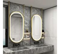 FGXHHS Espejo de Pared Ovalado Dorado - Espejos de Techo con luz LED para baño, para Colocar sobre el Lavabo, con Barra metálica para Colgar, Decorativo para el hogar o el Hotel, 3 Colore