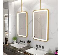 FGXHHS Espejo de tocador con Marco metálico Dorado e iluminación LED, para Colgar en el Techo, con 3 Colores de luz Regulables, Ideal para la decoración del hogar o del Hotel, Personaliza
