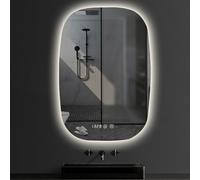 FGXHHS Espejo de tocador LED retroiluminado, Espejo de Maquillaje de Pared irrompible con atenuación de 3 Colores y película antivaho, visualización de Hora y Temperatura, diseño sin Marc