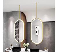 FGXHHS Espejo de tocador Ovalado con luz LED, Marco de Metal Dorado, Espejos Colgantes suspendidos para baño, tocador Flotante para Maquillaje - 1 Unidad (50 cm x 90 cm)