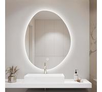 FGXHHS Espejo de tocador Ovalado LED de 100 cm, Moderno y asimétrico con iluminación Ajustable de 3 Colores, antivaho, 80/90 cm (32 x 24 Pulgadas) para una decoración Elegante.