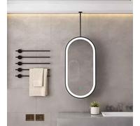 FGXHHS Espejo de tocador Ovalado LED para baño, Espejo de Maquillaje con Marco de Metal Negro y Barra de Techo, Espejos Decorativos HD - Luz Regulable de 3 Colores (40 cm x 80 cm)