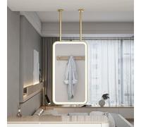 FGXHHS Espejo Dorado para Colgar del Techo, Espejo de baño LED suspendido con Luces, Espejos de Pared rectangulares Grandes con Marco de Metal Decorativos para Colgar en el Pasillo o la s