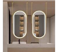 FGXHHS Espejo LED Ovalado Dorado para Colgar del Techo | Espejo de baño de Pared con Tira de luz Regulable de 3 Colores | Espejo de tocador con Marco de Metal, Espejo Decorativo Flotante