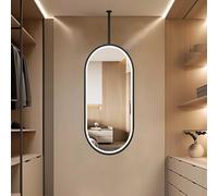 FGXHHS Espejo Ovalado Colgante de Techo, Espejo LED Grande y Moderno para guardarropa con Marco de Metal y Brazo articulado, Espejos suspendidos flotantes montados en la Pared, Color neg