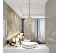 FGXHHS Espejo Ovalado Moderno para Colgar en el Techo con Marco de Metal Dorado, Espejo Flotante para baño para Maquillaje y Afeitado, Decorativo, Sencillo, Claro y práctico (40 cm x 60 c