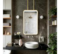 FGXHHS Espejo Rectangular con Marco de Metal Dorado para Pared, Espejo Grande para baño, tocador, Afeitado y Maquillaje, con iluminación LED Moderna o para hoteles (40 cm x 70 cm).