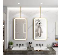 FGXHHS Espejo Rectangular de Pared con Marco de Metal Dorado y Luces LED, Espejo de tocador Flotante para Colgar en el Techo, Ideal para Sala de Estar, Dormitorio o vestidor (50 cm x 60 c