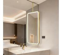FGXHHS Espejo Rectangular Dorado, Espejo suspendido de Techo con Luces LED, Espejo de Pared Grande con Marco de Metal y Cristal HD para Sala de Estar, recibidor y decoración del hogar (50