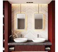 FGXHHS Espejo Rectangular LED con luz, Espejo de tocador de Pared para baño, para Colocar sobre el Lavabo, 3 Colores Regulables, Espejo Decorativo Colgante, Dorado (50 cm x 60 cm)