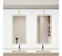 FGXHHS Espejo Rectangular Moderno para Colgar en el Techo, Espejo Decorativo, Espejos de Pared Grandes con Marco de Metal, tocador de baño LED con luz Regulable de 3 Colores, Dorado (40 c