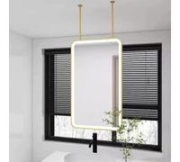 FGXHHS Espejo Rectangular Moderno para Techo con Luces LED, Espejo de tocador suspendido para baño con Marco de Metal para Pared sobre el Lavabo, Espejos Colgantes Dorados (50 cm x 60 cm)
