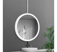 FGXHHS Espejos Circulares Grandes con Luces, Barra Colgante LED, Marco de Metal y Barra de Techo para Dormitorio y Sala de Estar - 3 Colores Ajustables (diámetro: 40 cm/15,7 Pulgadas)